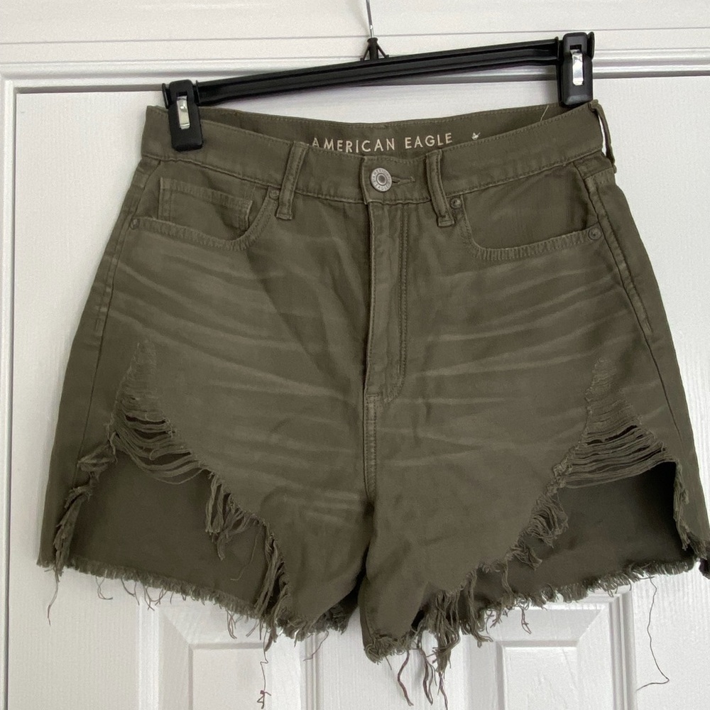 American Eagle Outfitters Distressed High Waist Green Shorts